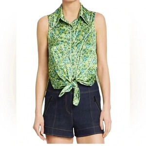 Cinq a Sept Leon Floral Tie-Front Sleeveless Blouse size S